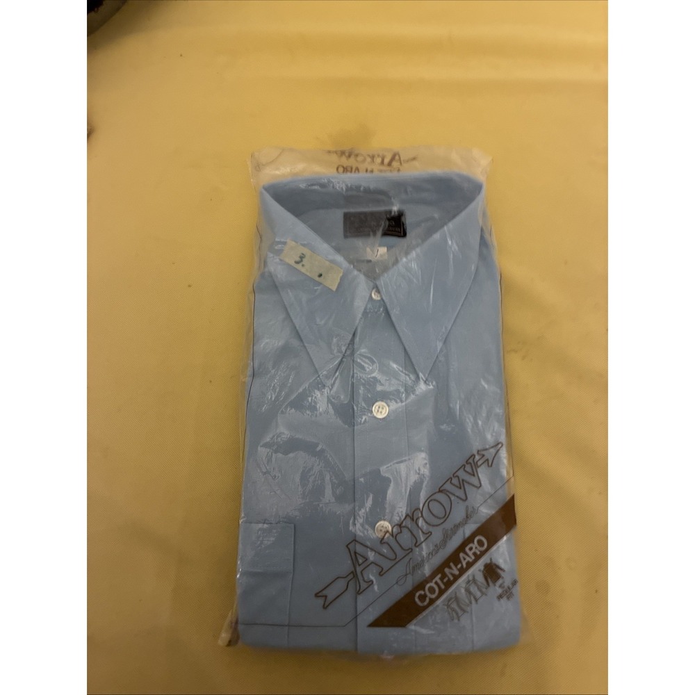 NEW ARROW Cot-n-aro Light Blue COTTON POLYESTER LONG SLEEVE BUTTON UP  17[34/35]